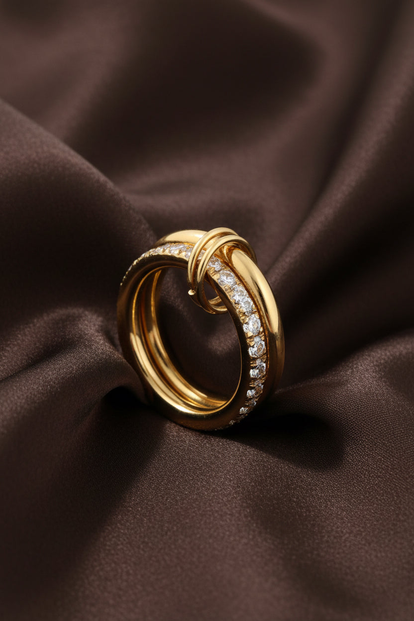 Anello doppio con diamanti in oro / oro bicolore