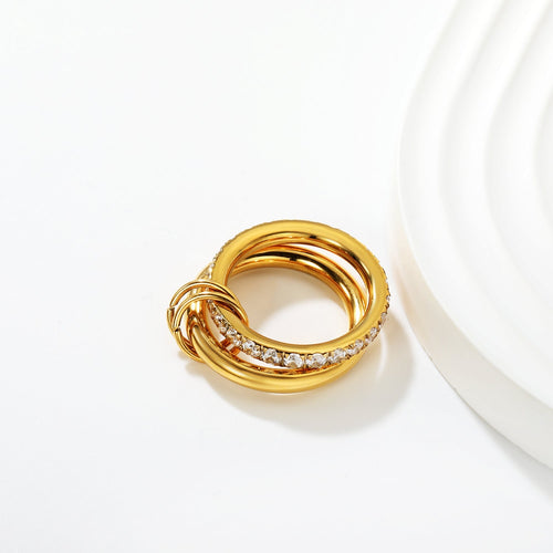 Anello doppio con diamanti in oro / oro bicolore