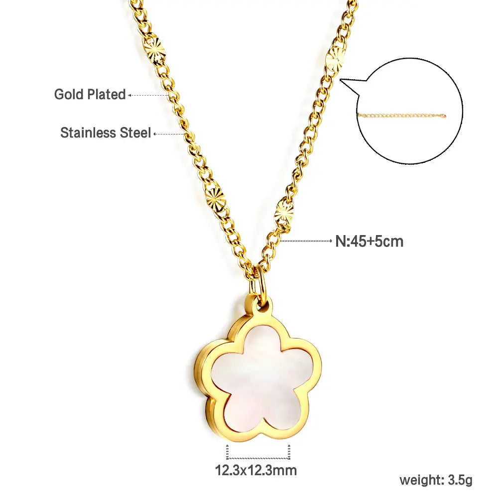 Collana con Pendente a Forma di Fiore di Pesco e Guscio Bianco 45+5cm