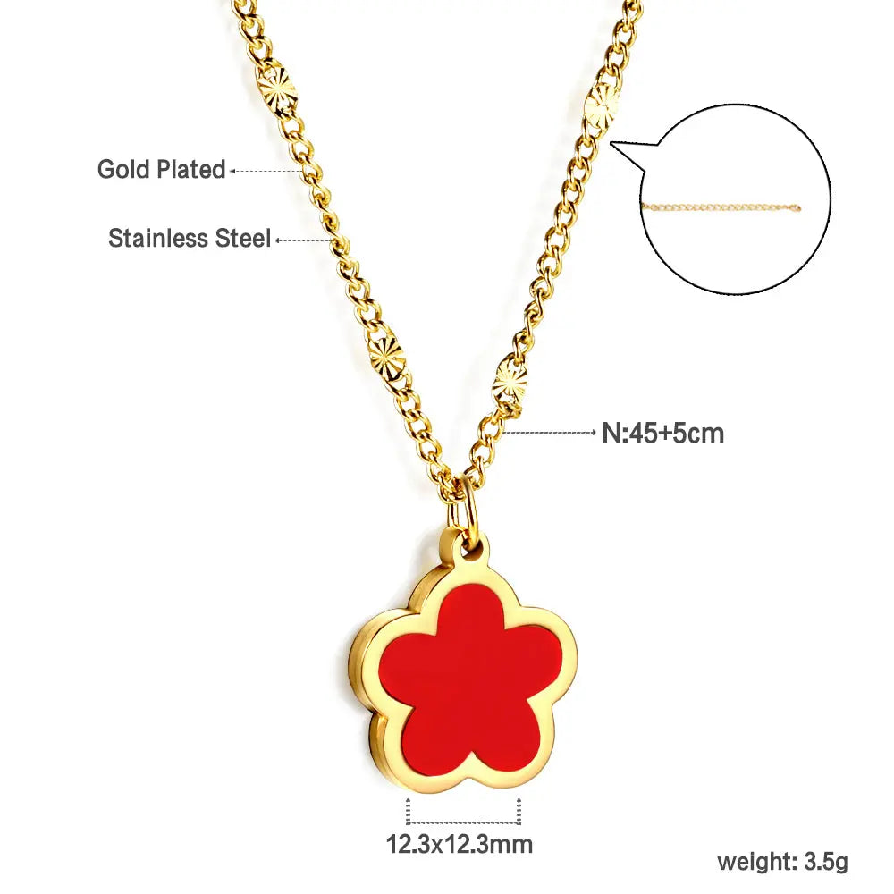 Collana con Pendente a Forma di Fiore di Pesco e Guscio Bianco 45+5cm