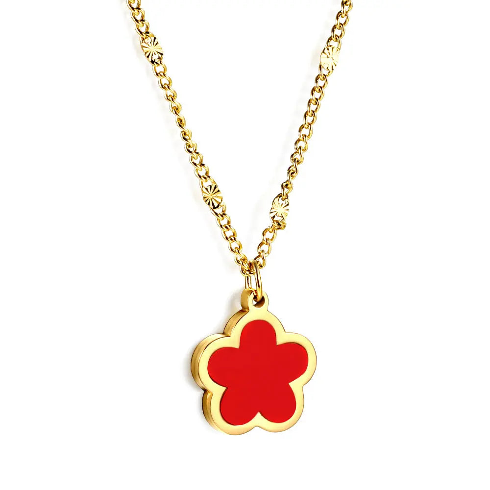 Collana con Pendente a Forma di Fiore di Pesco e Guscio Bianco 45+5cm