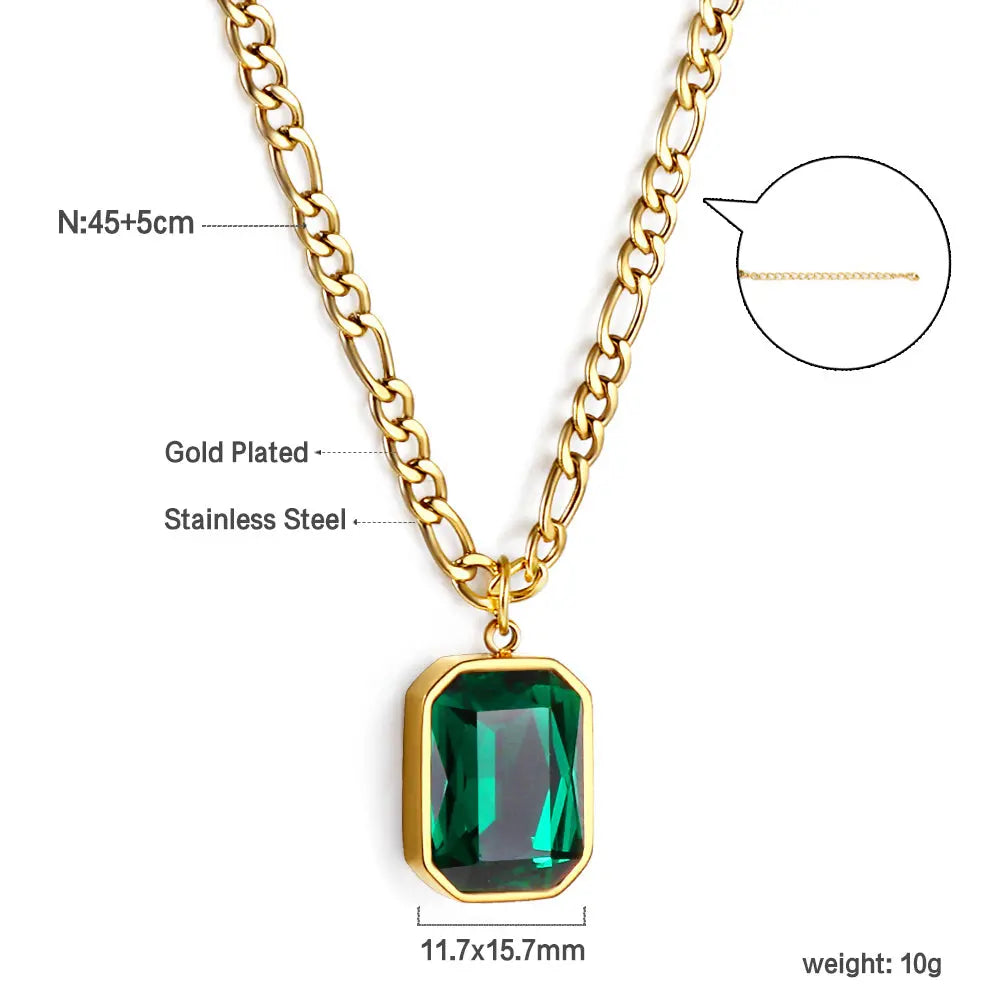 Collana con Ciondolo Rettangolare e Diamante Verde